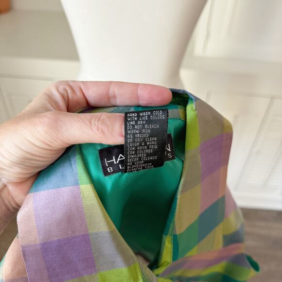 Vintage Halston Checkered Plaid Silk Taffeta Sleeveless Blouse Size S - Picture 6 of 6